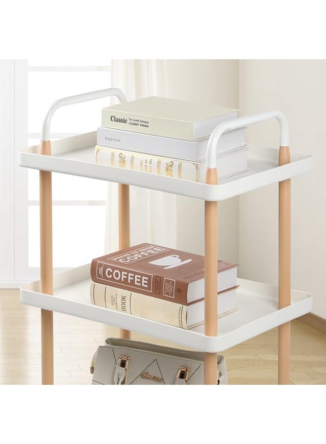 رف تخزين متعدد الوظائف بعربة دفع دوارة أنيقة مكونة من 3 طبقات مع صواني وعجلات قابلة للقفل لتوفير المساحة للمنزل والمطبخ وغرفة النوم والبار وغرفة الطعام وغرفة المعيشة - مستطيل أبيض - Image 4